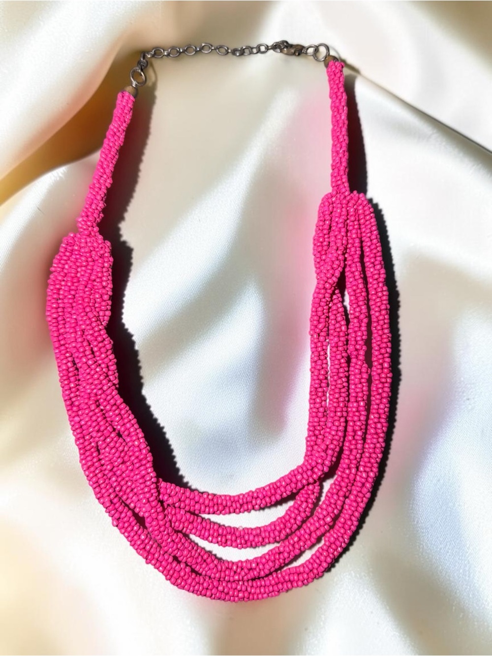 Hot Pink Multi Strand Seed Bead Statement Necklace - Picture 4 of 6